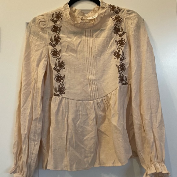mine Tops - Embroidered Cream/Tan Women's Top